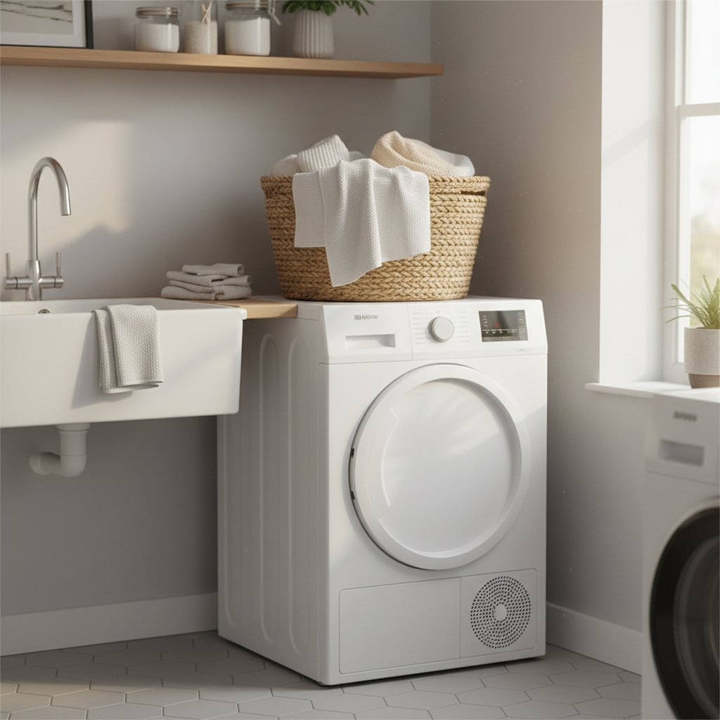 A tumble dryer in a UK utility room